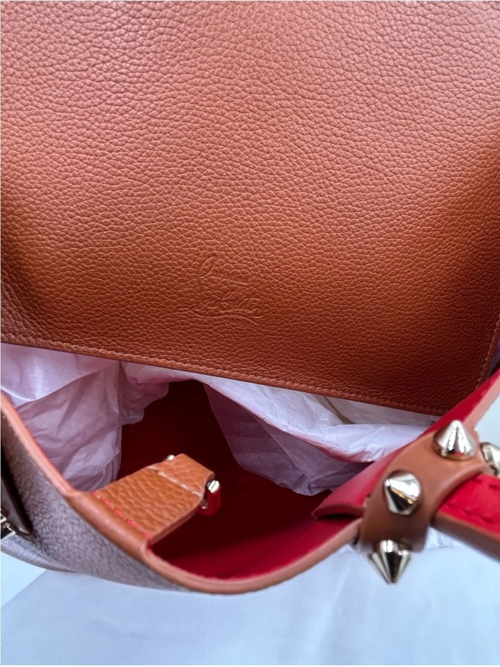 Christian Louboutin Cabata Brown Leather Tote with Red Interior - Picture 11 of 16